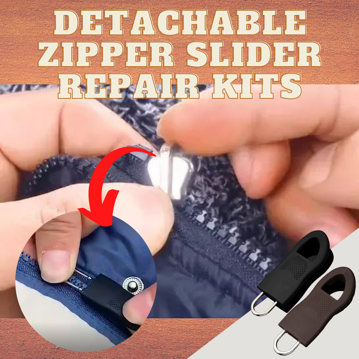 5PCS Waterproof Detachable Jacket Metal Fix Zipper Zip Pull Easy